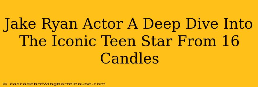 Jake Ryan Actor A Deep Dive Into The Iconic Teen Star From 16 Candles
